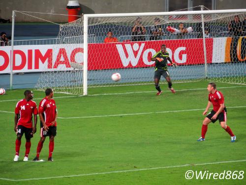 Photo: Trinidad and Tobago goalkeeper Marvin Phillip (second from right) ponders his next move while Chris Birchall (far right), Densill Theobald (second from left) and Kevon Carter look on. (Courtesy Juliet Solomon/Wired868)