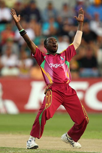 Photo: Nikita Miller appeals for a wicket while wearing West Indies' colours. (Courtesy ESPN)