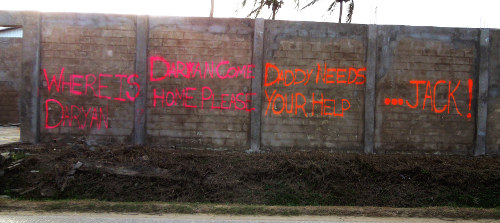 Photo: Slogans in Chaguanas West taunt former MP Jack Warner over his family's affairs.
