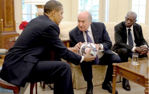Photo: President Barack Obama (left) hosts FIFA president Sepp Blatter (centre) and then vice-president Jack Warner during the United States' ill-fated 2022 World Cup bid. Warner's next trip to the US is unlikely to be as pleasant.