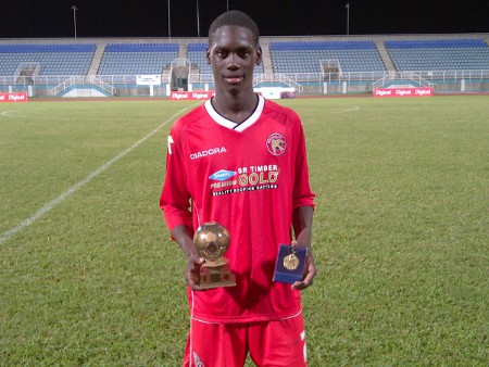 Photo: Walsall FC triallist and 1976 FC Phoenix striker Jem Gordon put in a MVP performance against the Pro League XI. (Courtesy TTProLeague)