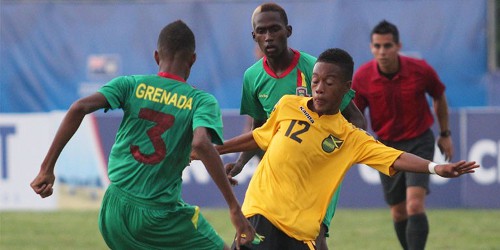 Photo: Jamaica whipped Grenada 4-0 in its opening CONCACAF group match in the Cayman Islands. There are 18 Caribbean nations participating at the competition. (Courtesy CONCACAF)